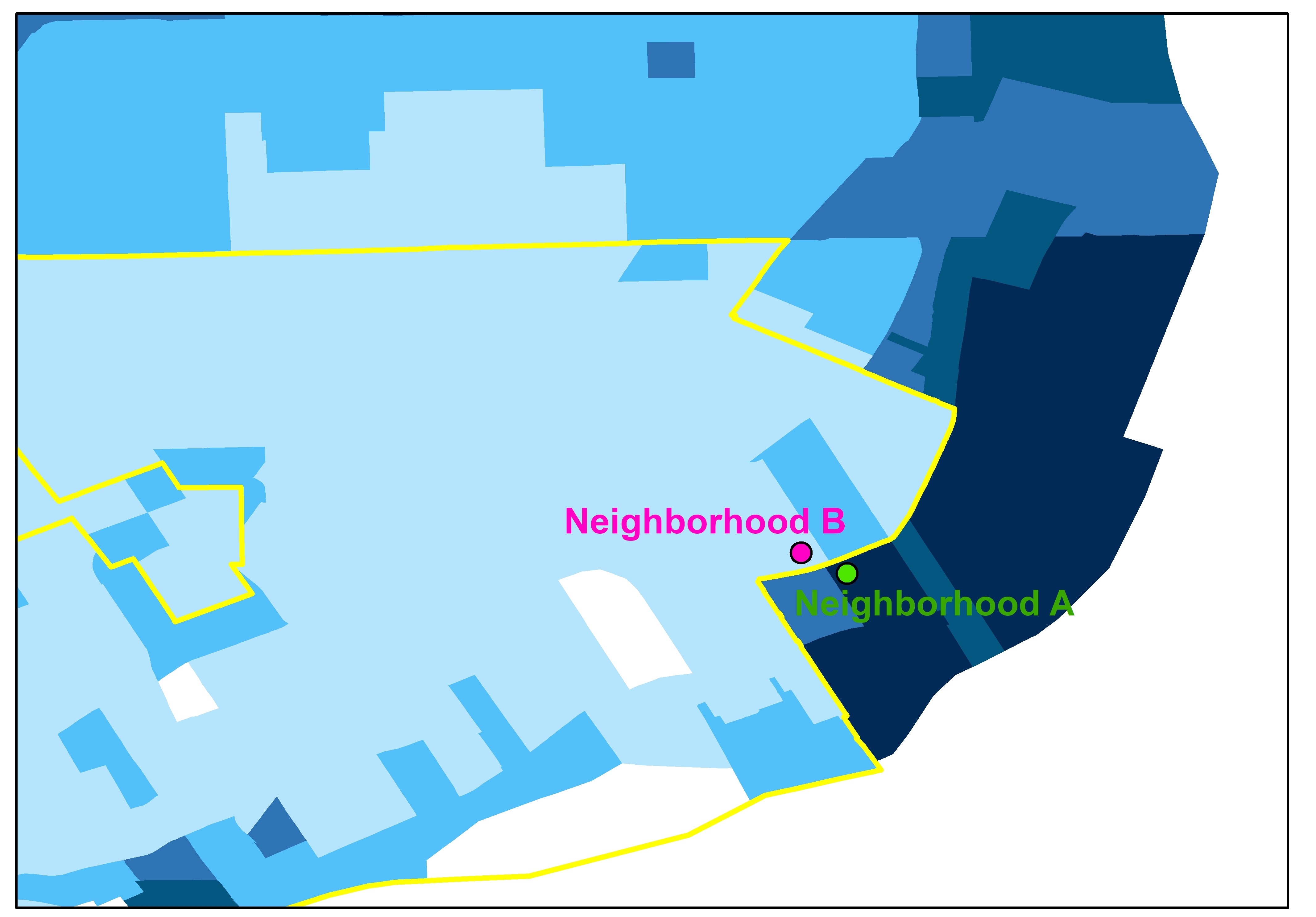 Inset map showing two neighborhoods in Detroit