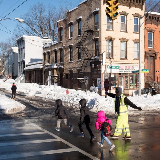 Kids crossing a street in Albany, NY
