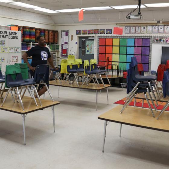 Empty first grade classroom in Chico, CA